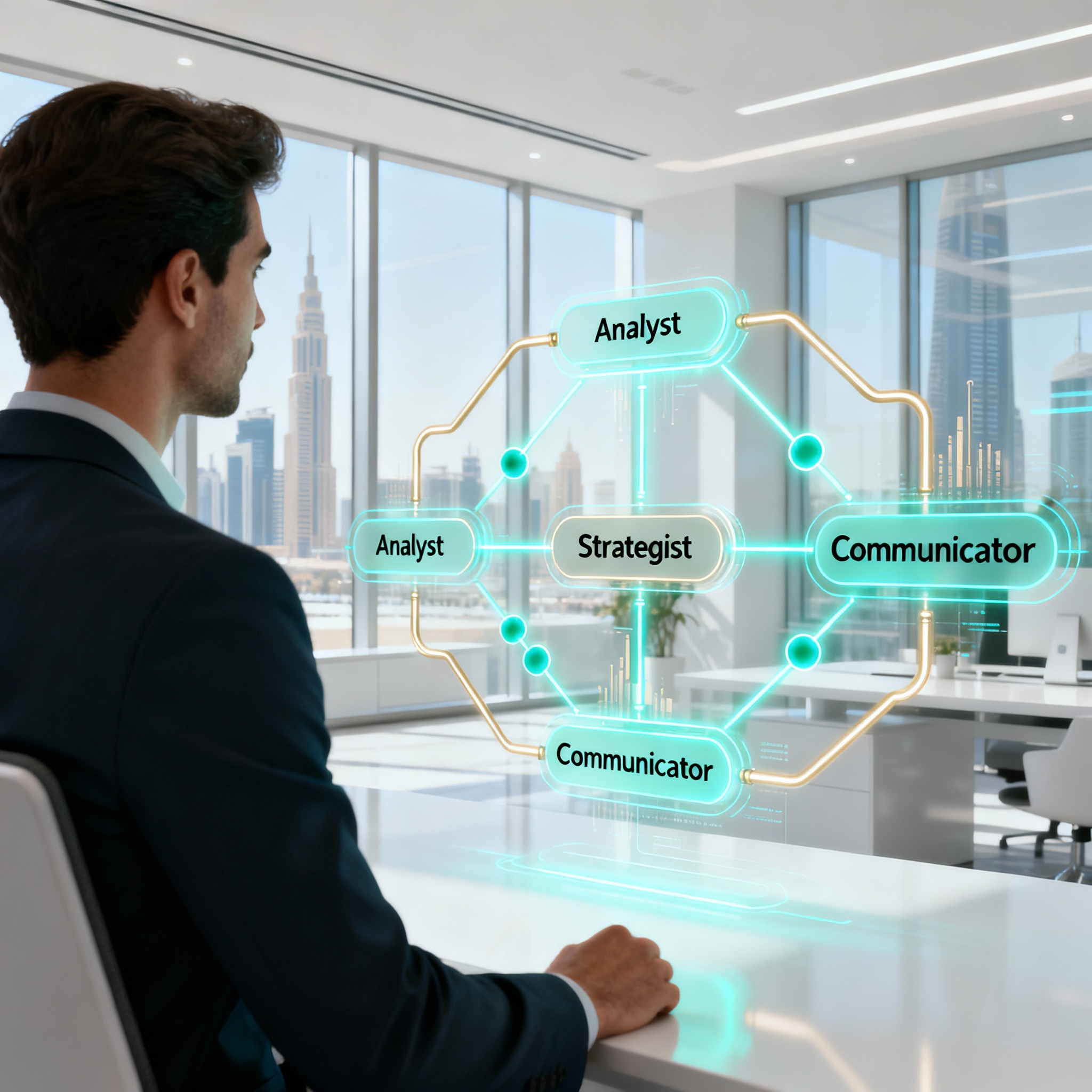 A workflow diagram showing how the Analyst, Strategist, and Communicator AI agents work together to automate upsells.