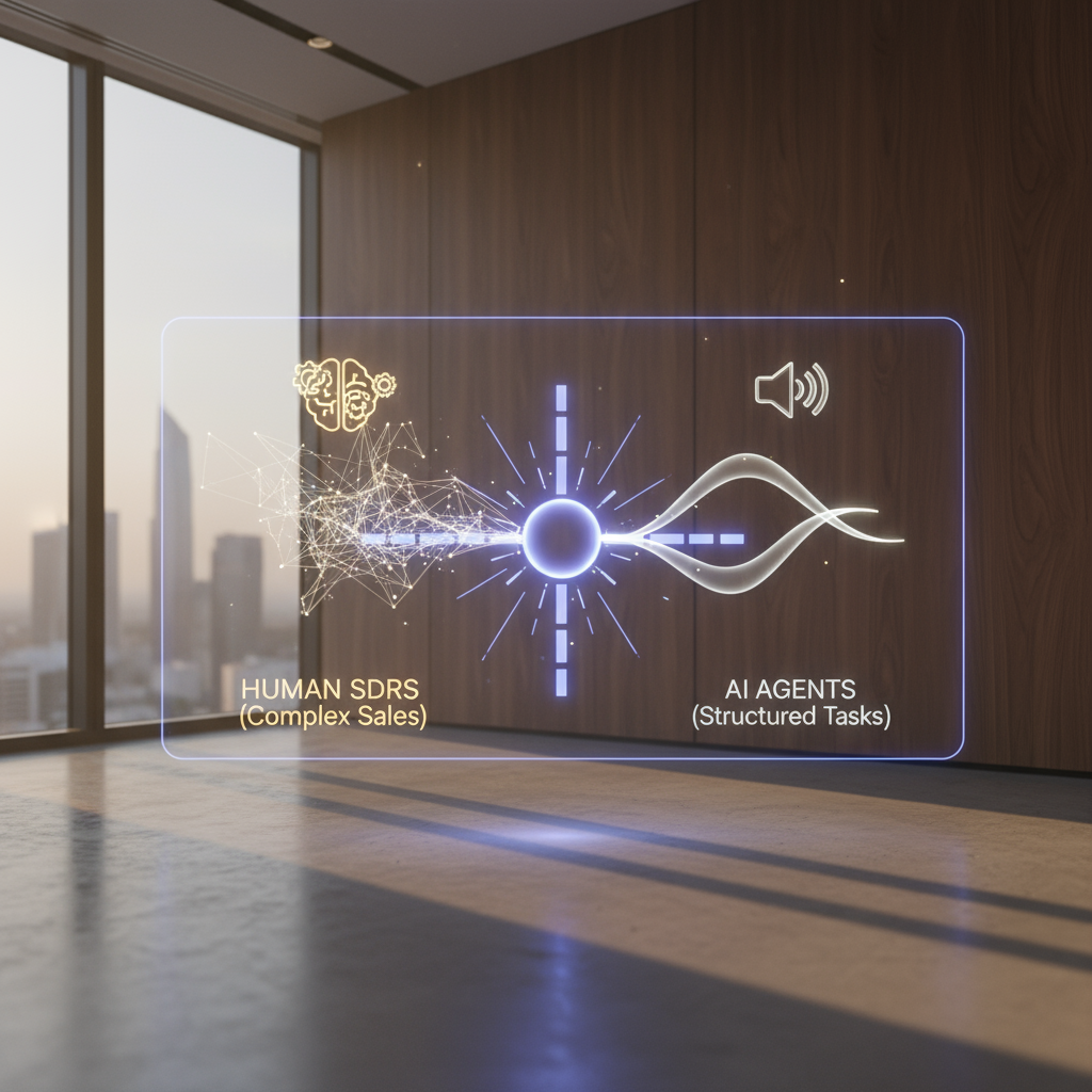 A simple flowchart showing the decision process for choosing between an AI voice agent and a human SDR for a sales task.