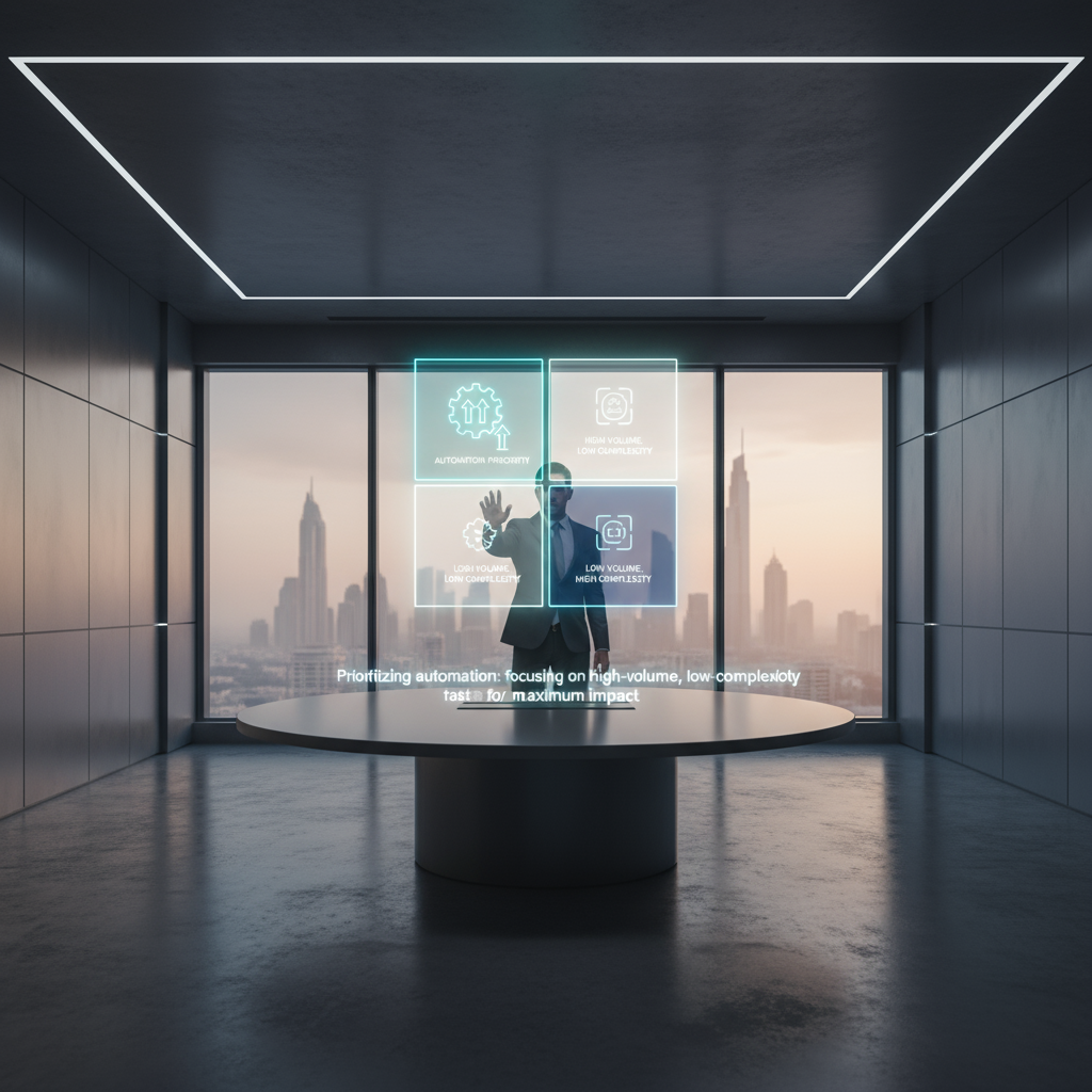 A simple 2x2 matrix showing how to prioritize automation tasks based on volume and complexity.