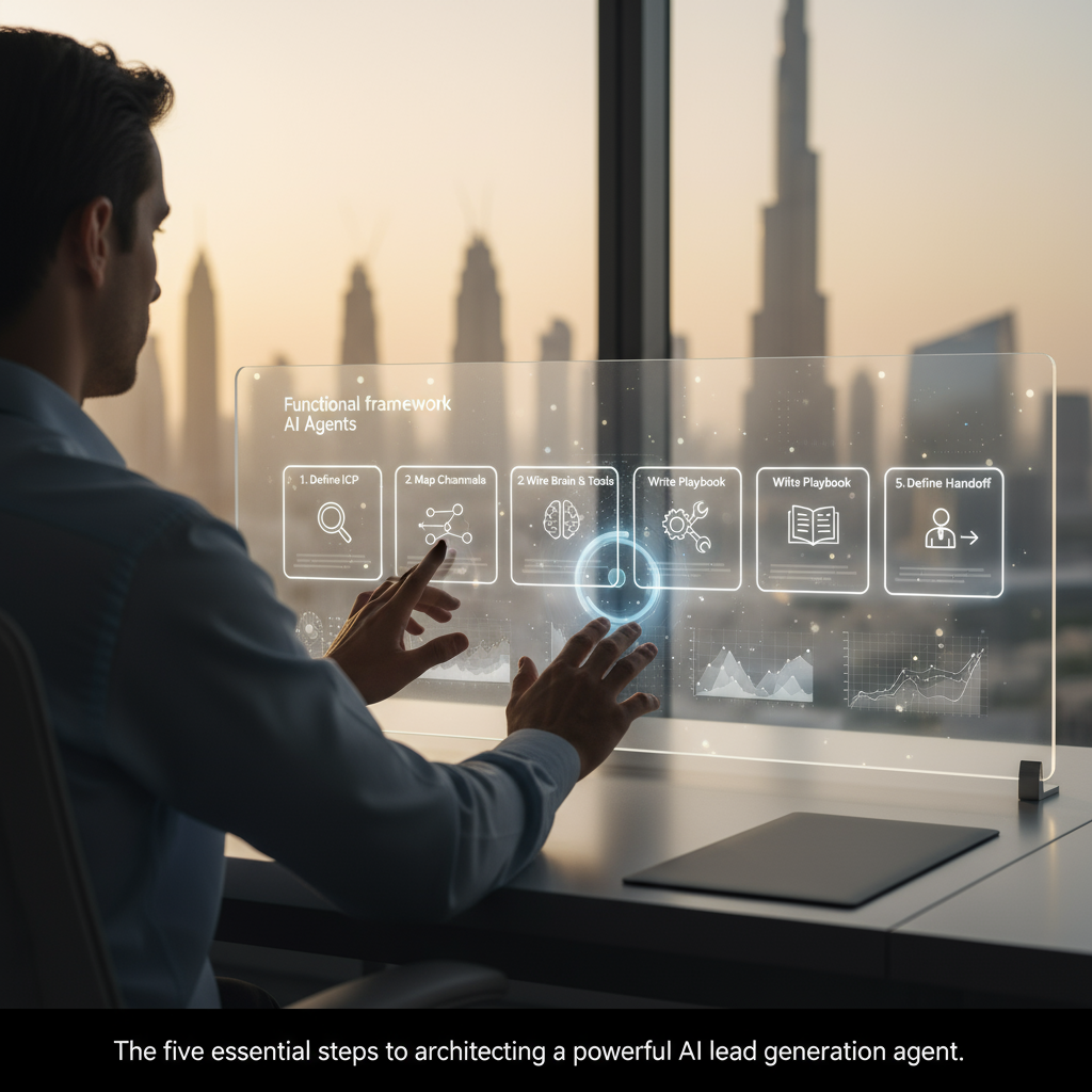 A diagram illustrating the 5-step framework: Define ICP, Map Channels, Wire Brain, Write Playbook, Define Handoff.