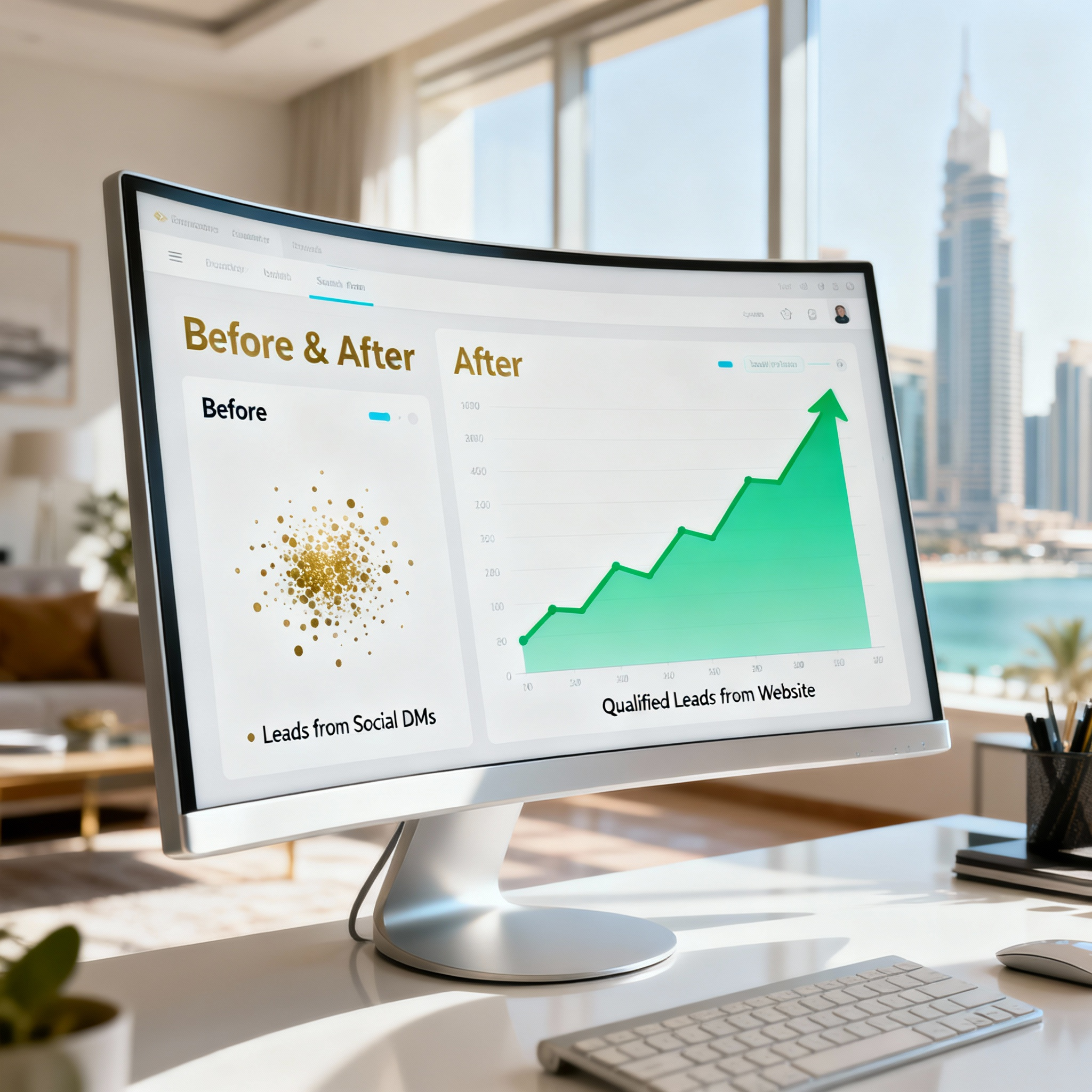 A table showing a simple before and after comparison of a founder's lead generation.