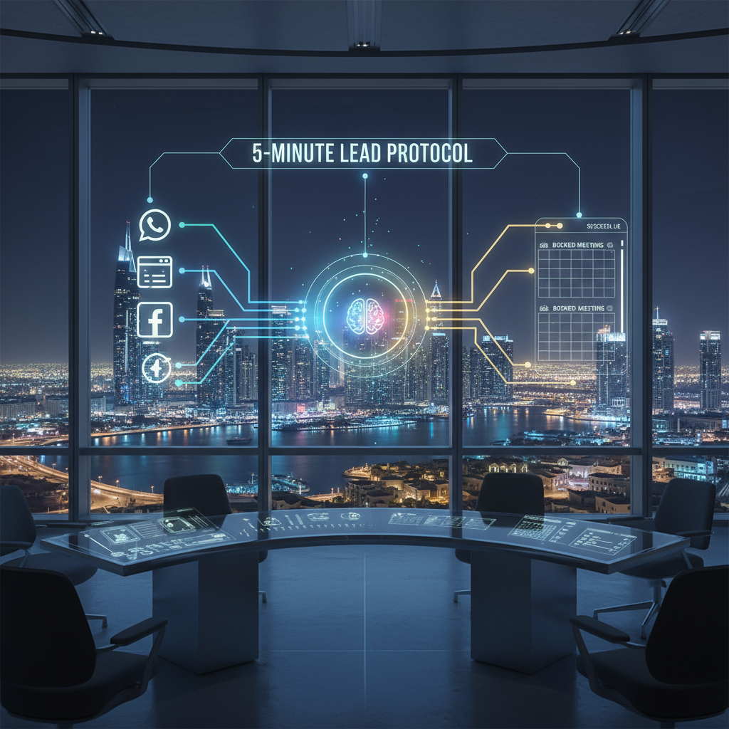 A diagram showing a lead instantly being qualified by an AI agent and routed to a sales team member's calendar.