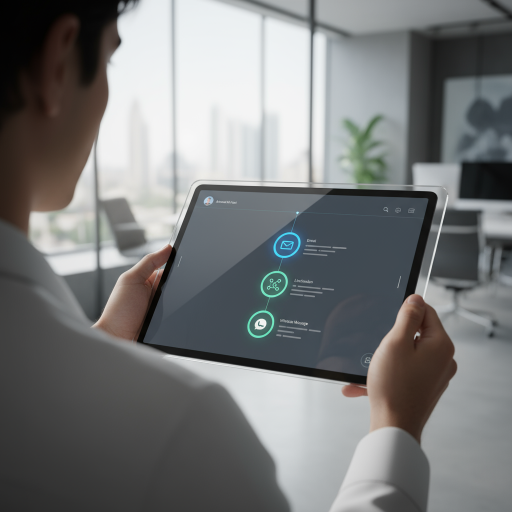 Example of a multi-channel outreach sequence for the UAE market, including email and WhatsApp.