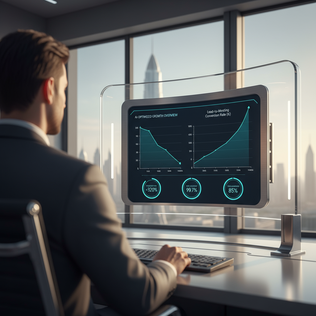 A dashboard showing lead qualification metrics like response time and conversion rate improving over time.